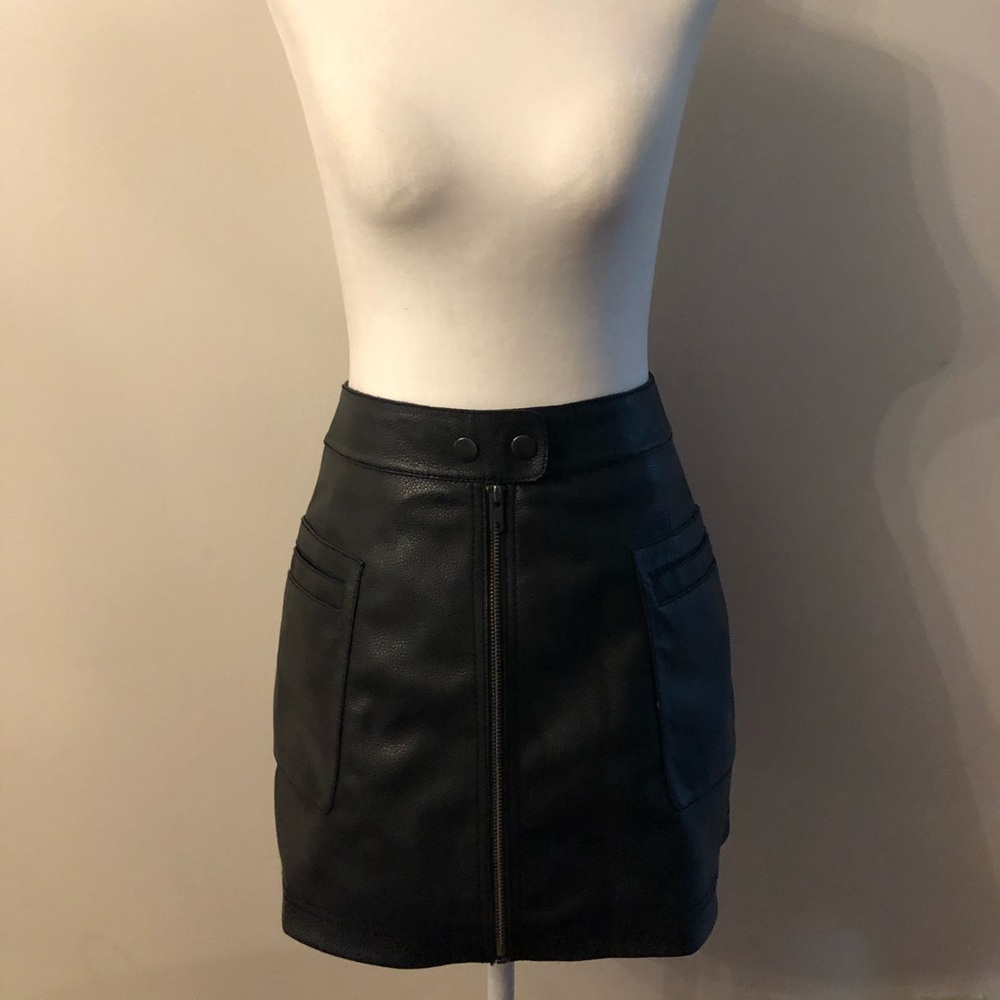 Free People Zip-up Leather Mini Skirt